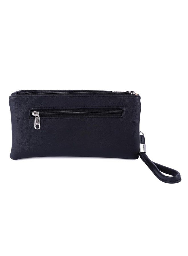 Dcozi Stylish Black PU Clutch Bag with Zipper and Detachable Wrist Strap for Women & Girls - Image 5